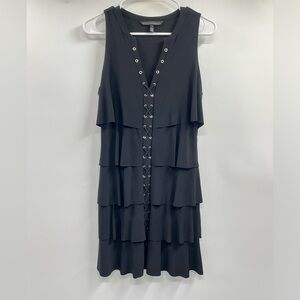 White House Black Market Black Tiered Sleeveless V Neck Ruffle Dress Size S